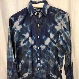 Oregon Rain Men's Dress Shirt | Charcoal Gray & Strong Navy Tie Dye | size 16.5